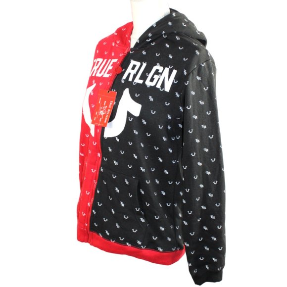 True Religion Zip Up Red White Black Logo Hoodie, Size Large (NWT) - Picture 3 of 6